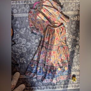 Spell Multicolor Seashell Mermaid Floral Skirt and Blouse Set